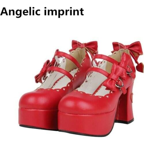 Angelic imprint woman mori girl lolita cosplay shoes lady high heels pumps women princess dress wedding party red shoes bowtie