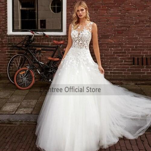 Eightree Vestido de Noiva Renda Turkey Wedding Dresses Lace Sleveless Vintage Wedding Gowns 2021 Bride Dress Princess Buttons