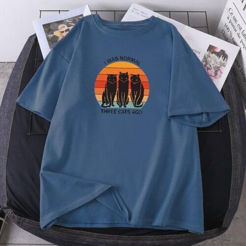 Three Cats Ago Funny T-shirts Woman O-neck Summer 2021 New Lady Clothes Polyester Hip Hop Tees Oversize Female Fashion Camisetas
