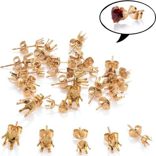 20pcs/Lot Stainless Steel Gold Tone Stud Earring Hooks Settings Base Hoops For DIY Jewelry Making Findings Not Easy Fade