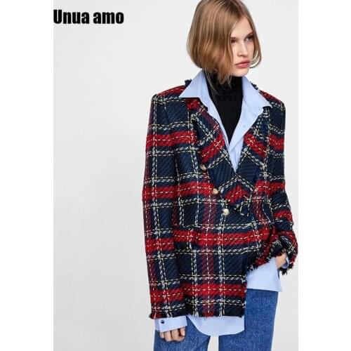 Unua amo Tweed Blazers Women Office Plaid Jacket Spring 2021 Vintage Stylish Frayed Tassel Soft Wool Suit Jackets Coat