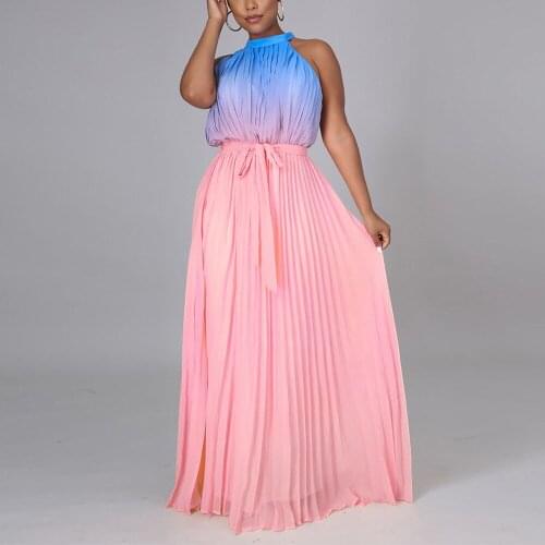 New Dresses for Women 2021 Summer Pleated Sleeveless Backless High Waisted Floor Length Elegant Evening Night Party Vestidos Hot