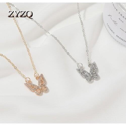 ZYZQ Simple Wedding Jewelry Exquisite Zircon Crystal Butterfly Necklaces For Women Gold Color Chain Clavicle Choker Collares