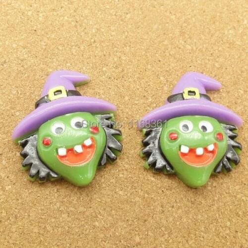 1pcs/lot resin flat back Halloween green face ghost 29mm Cabochons Hair Bow Center DIY Christmas decration C118-9