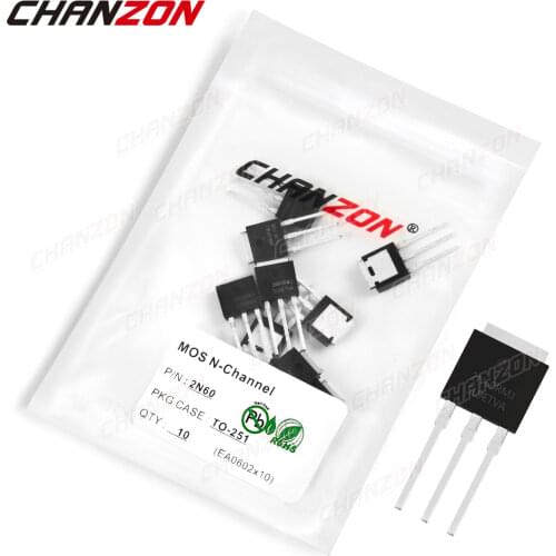10pcs 2N60 TO-251 N-Channel Mosfet Bipolar Junction Transistor BJT SIC Mos Fets Triode Tube 20A 600V DIP Integrated Circuits