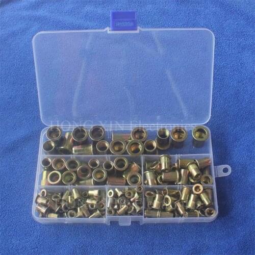 175pcs/set M3 M4 M5 M6 M8 M10 Zinc Plated Knurled Nuts Rivnut Flat Head Threaded Rivet Insert Nutsert Cap Rivet Nut