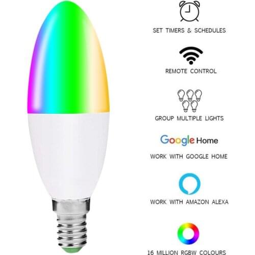 1X E14 E27Smart WiFi Light Bulb E27 5W7W 9W RGBW Magic Light Bulb Lamp Wake-Up Lights Compatible with Alexa and Google Assistant