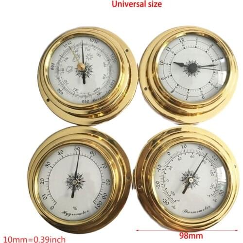 4 PCS/set 4 InchesThermometer Hygrometer Barometer Watches Clock Copper Shell Zirconium Marine for Weather Station