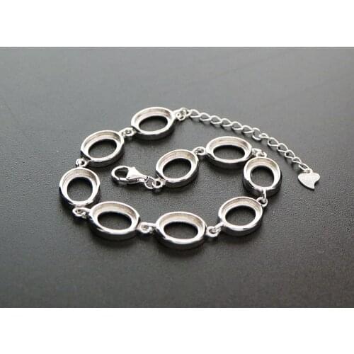 8x10MM Oval Bezel Solid 925 Sterling Silver Bracelet Settings DIY Supplies 1900213