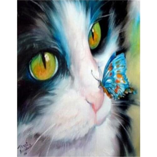 Full DIY 5D Cat Round Diamond Painting Cross Stitch Kit Home Furnishing Embroidery Decorative Wall Stickers Gift Mosaic FC851