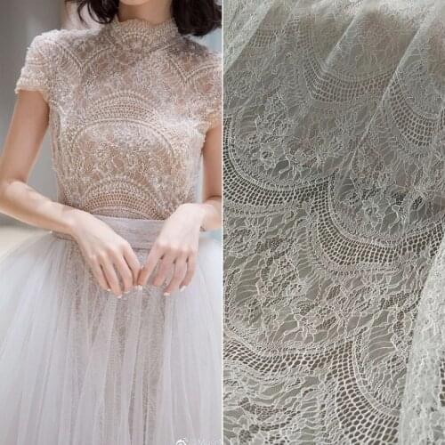 150CM X 300 CM off white fashion gown wedding dress party dress bridal lingerie thin french chantilly embroidery lace fabric