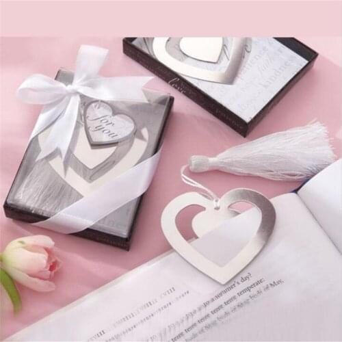 Free Shipping Double Heart Metal Bookmark With Tassels Party Lottery Game Gift Wedding Favor Students Gifts Back School Present