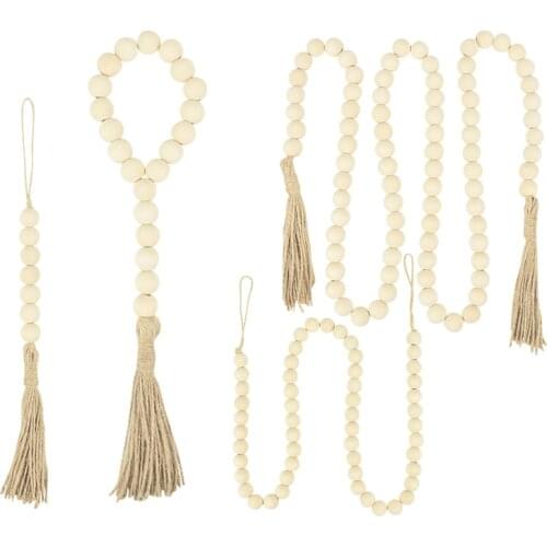 31-146cm Wooden Home Decoration Handmade Garland With Jute Rustic Tassel Wood Bead Garlands For Macrame Wall Hanging Boho Gift