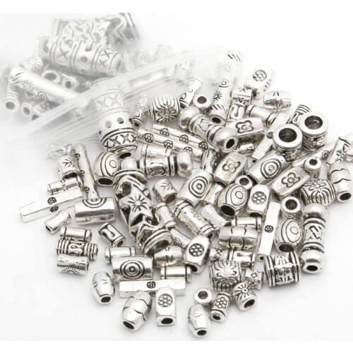 90-100pcs) Mixed Tibetan Silver DIY Beads for Jewelry Making Bracelet Metal Spacer Beads Accessories