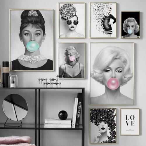 Black and White Movie Stars Bubble Wall Art Canvas Painting Nordic Posters and Prints Wall Pictures for Living Room Decor