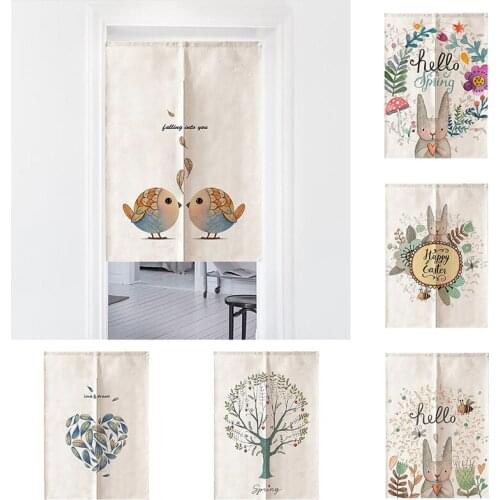 Children Cartoon Bedroom Door Curtain Kitchen Partition Half Curtain Cotton Linen Blackout Curtain