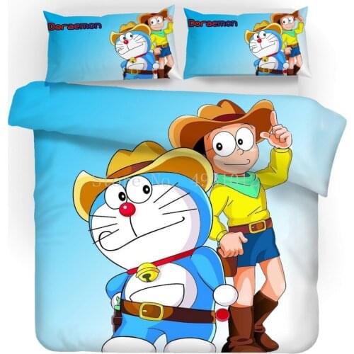 Boys Anime Doraemon Bedding Sets Japanese Cartoon Single Double Queen King Duvet Cover Pillow Case Adult Children Bedclothes