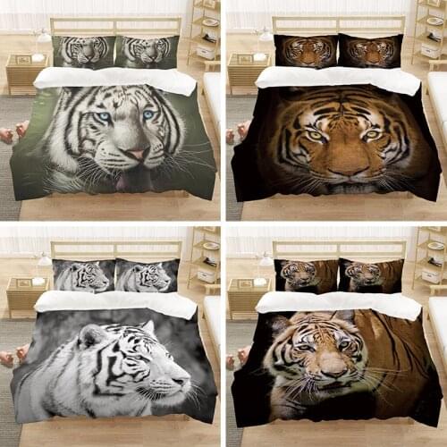 Home Textiles Bed White Tiger Bedding Set King Size 3D Animal Print For Kids Boys Teens Duvet Cover Pillowcase Set 3 Pieces