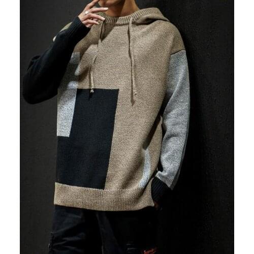 Knitted Hooded Jumper Designer Sweater Autumn Men Blue Patchwork Streetwear Casual Sweatshirt Tracksuit Fashion Sweaters Homme