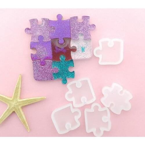 4Pcs Puzzle Piece Silicone Resin Molds Jigsaw Epoxy Resin Jewelry Earring Necklace Pendant Keychain Making Mold DIY Craft Tools