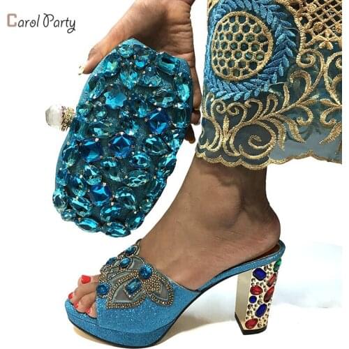 Italian women Shoes and Bags To Match Set Shiny faux rhinestones decorate shoes and Bag African Wedding Party Shoes and Bag