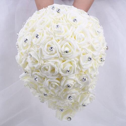 Cream Color Bride Bridesmaid Holding Flowers Bridesmaid Group Pearl PE Rose Bouquet Wedding Supplies Holiday Decoration PE1223