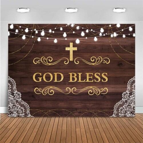Newborn Baby Baptism Backdrop God Bless Wooden Board White Flower Light Photography Background Photo Background for Photo Studio