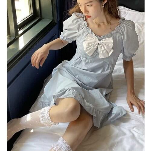 Summer Solid Elegant Dress Women Bow Harajuku Sweet Fit Chic Ruffles Cute Dress Female Casual Holiday Pretty Party Dress 2021