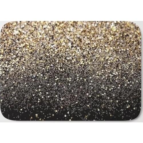 HOT Bathroom Rugs Black Gold Sparkle Bath Mat Flannel Absorbent Non Slip Doormat for Entrance Door