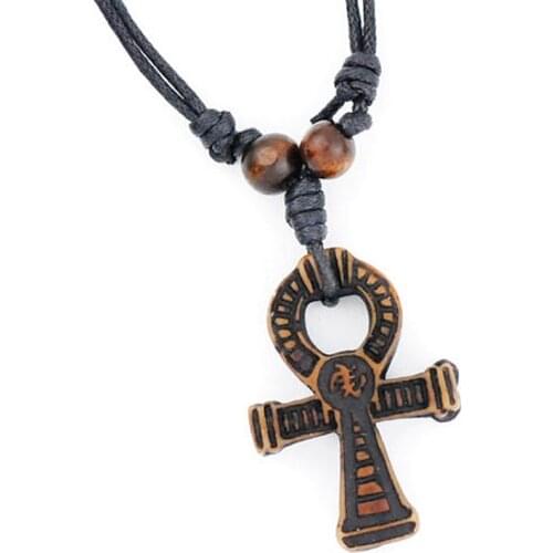 Hot Sale Men Womens Imitation Yak Bone Carved Ancient Symbol of life Ankh Pendant Necklace Gift MN157