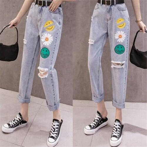 Hot Promotion 2020 New Hole Denim Trousers Female Korean Embroidered Loose Student Women Pants Fashion Elegance Casual Jeans