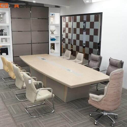 Loft Modern Luxury Design Leather Gingko wood veneer office Oval Shape Conference Customzied Meeting Table Desk