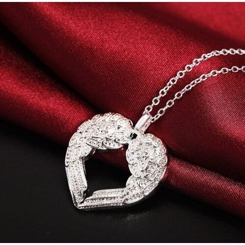N357 Free shipping Popular Hot sell Beautiful fashion Elegant color silver charm Angel wings HEART pretty Lady Necklace jewelry
