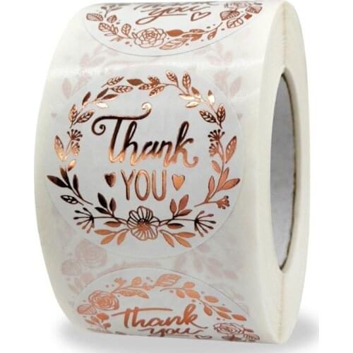 100/500pcs Rose Gold Foil Thank You Stickers 38mm Small Business Stickers Adhesive Labels for Boutiques Wrapping Supplies
