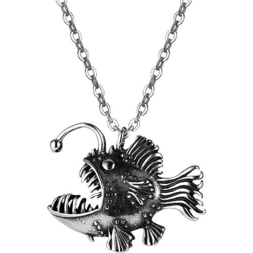 Stainless Steel Vintage Lantern Fish Pendant Necklace Tropical Freshwater Fish Necklaces Jewelry Gift For Him with Chain