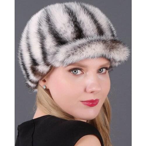 New Winter Women Hat Fur Beret Hats Fashion Mink Cashmere Fur Beanie Thicken Knitting Headwear Warm Cotton Cap Visor for Lady