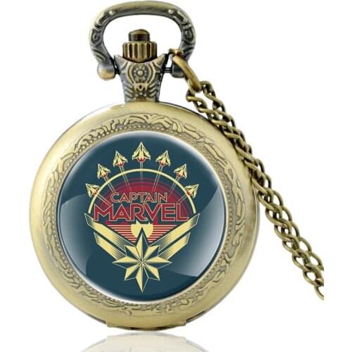 2020 New Captain Marvel Design Bronze Glass Cabochon Quartz Vintage Pocket Watch Men Women Unique Pendant Necklace Hours Clock