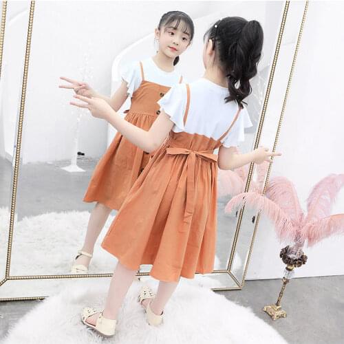 New for 2021 Summer Girls Dress Childrens Clothing Princess Short Sleeve Dress Fashion Casual Patchwork Dresses Elegant 8 Years