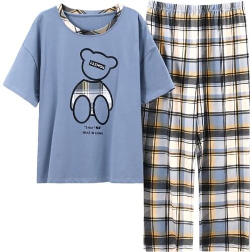 NEW Pajama Set Women Sleepwear Large Size Lungewear Summer Shorts Cotton Nightwear Capris Set Soft Cotton Womens Pyjamas XXL