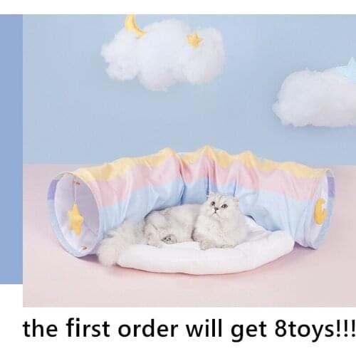 NEW Cat Cute Bed Mat Cat Tunnel Toy Funny Pet 2 Holes Play Tubes Washable Cat Soft Collapsible Bed 2 In 1 Cat Toy Dropshipping