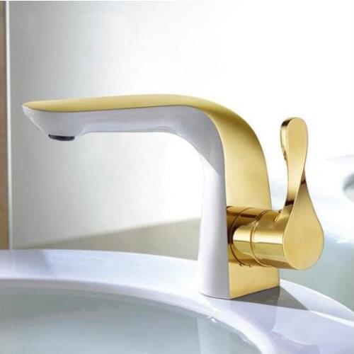 New Faucet unique design brass white and gold basin faucet hot and cold single lever bathroom sink faucet basin tap