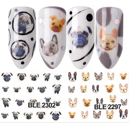 1 Sheet Cute Dog Nail Art Water Transfer Stickers Water Decals Nail Tips Decals DIY Manicure Nail Art Tattoos LABLE2292-2302