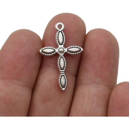 JAKONGO Silver Plated Cross Charms Pendants for Jewelry Making Bracelet DIY Accessories 29x18mm 10pcs