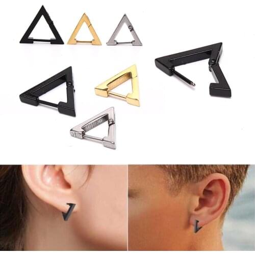 1pair Punk Gothic Triangle Hoop Earrings Men Stainless Steel Unisex Rock Men Women Ear Stud Earrings Pierced Ear Buckle Jewelry