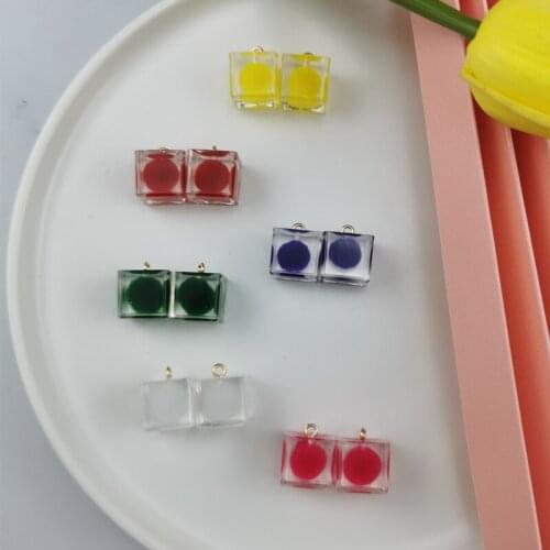 10pcs Square Shape Resin Charms 3D Pendants Yarn Ball In Ice Cube Floating DIY Earring KeyChain Jewelry Making Hair Accessories
