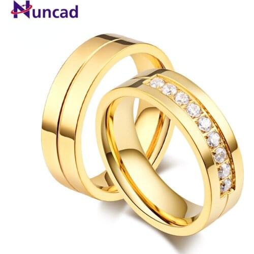 Titanium Steel Diamond-encrusted Couple Ring Plated with 18K Golden Light Simple Wedding Ring Custom Jewelry Titanium Steel Ring