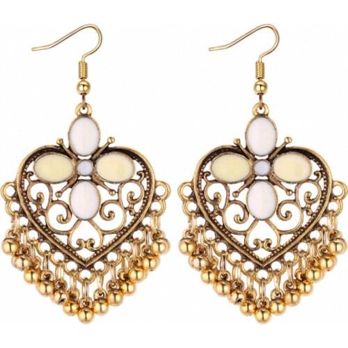 TONGKWOK Bohemia Exaggeration Dangle Earrings For Women Silk Thread Tassel Metal Long Chandelier Earrings #131284