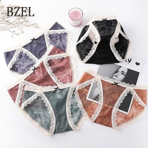 BZEL Women Panties Lace Panties Low Waist Female Sexy Underwear See-Through Lingerie Hollow Bow Tie briefs Underpants 5 Colors