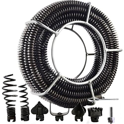 15M Length Household Drain Pipe Dredger Extension Spring Set Sewer Dredger Compression Spring With Connector For 10-100MM Pipe