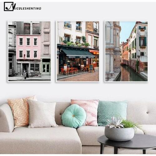 Venice France New York House Architecture Retro Poster Wall Art Canvas Print Building Landscape Picture Painting Nordic Decor